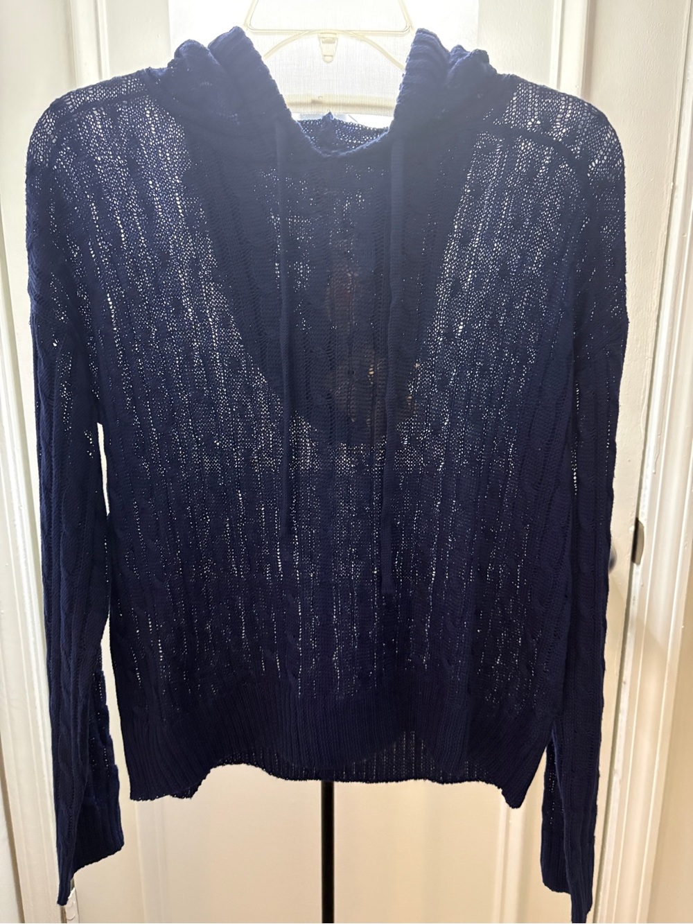 Women’s Navy Cable Knit Hoodie Sweater